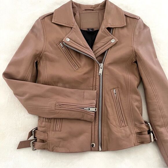 Amaryllis Clay/Pink 100% Leather Moto Style Jacket, Size XS NWOT - Picture 5 of 15